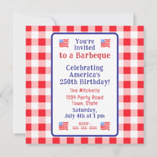 Watercolor 250 Birthday USA Flag Red Check Save The Date