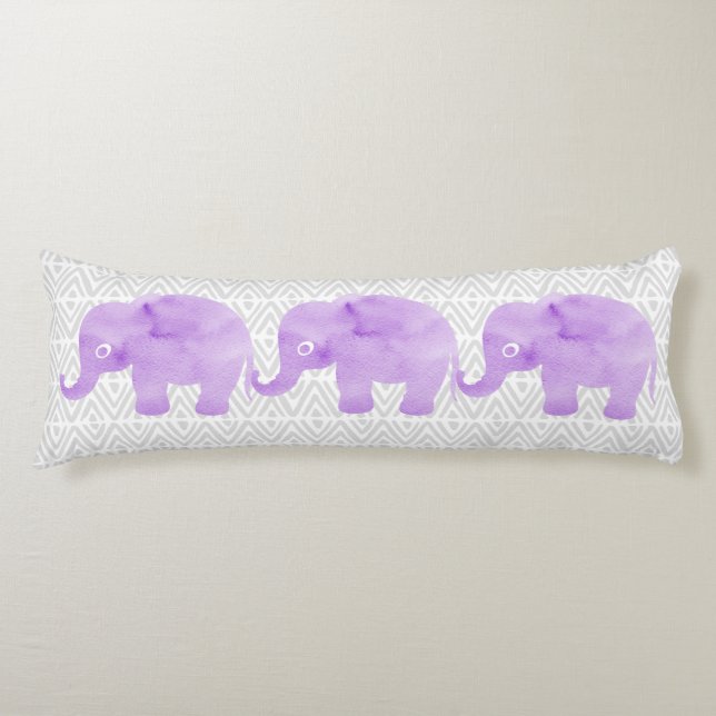 Watercolor 3 Elephants Shibori Primitive Chevron Body Pillow (Front)