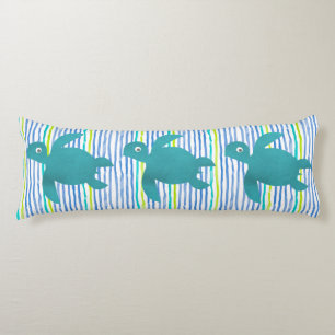 Watercolor 3 Sea Turtle Shibori Stripe and Waves Body Pillow