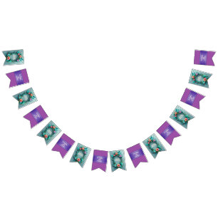 Watercolor 3D Flowers Frame 27 + your text Bunting Flags