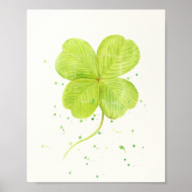 Watercolor 4 leaf clover, lucky clover poster (Front)