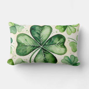 Watercolor 4 Leaf Clover Lucky Shamrock Irish Erin Lumbar Pillow