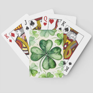 Watercolor 4 Leaf Clover Lucky Shamrock Irish Erin Playing Cards