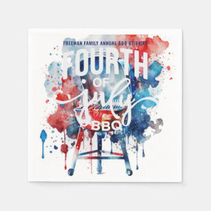 Watercolor 4th of July Barbecue Cookout Party Napkin
