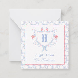 Watercolor 4th of July Fireworks Monogram Crest Card