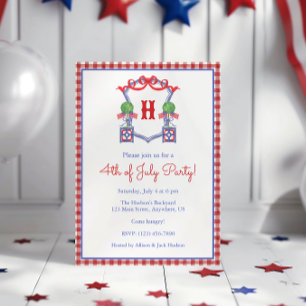 Watercolor 4th of July Flag Monogram Crest Party Invitation