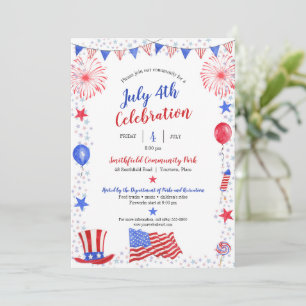 Watercolor 4th of July Independence Day Party Announcement