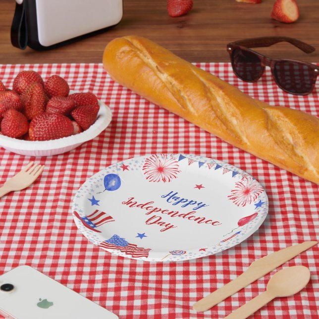 Watercolor 4th of July Independence Day Party Paper Plate (Picnic)