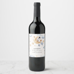 Watercolor A Little Boo Moon Stars Baby Shower Wine Label