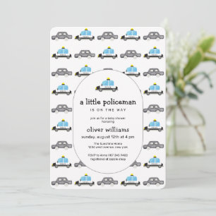 Watercolor A Little Policeman Vehicle Baby Shower Invitation