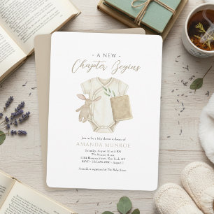 Watercolor A New Chapter Begins Baby Shower  Invitation