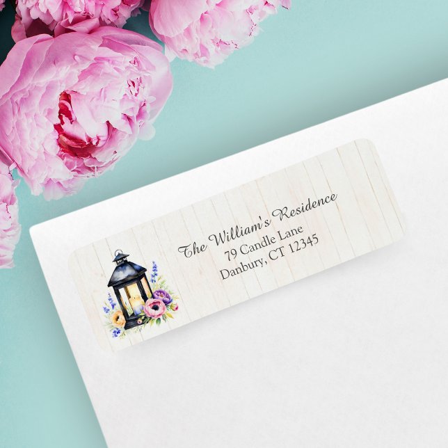 Watercolor A Rustic Lantern's With Peonies  (A watercolor ai artwork rustic peonies with lantern as a lovely return address label. )