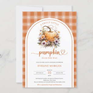Watercolor A sweet little pumpkin autumn plaid Invitation