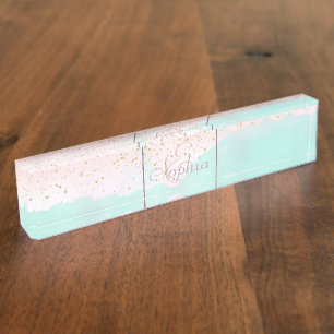 Watercolor abstract and golden confetti design nameplate