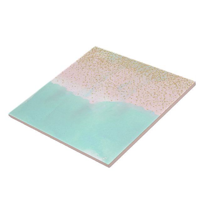Watercolor abstract and golden confetti design tile (Side)