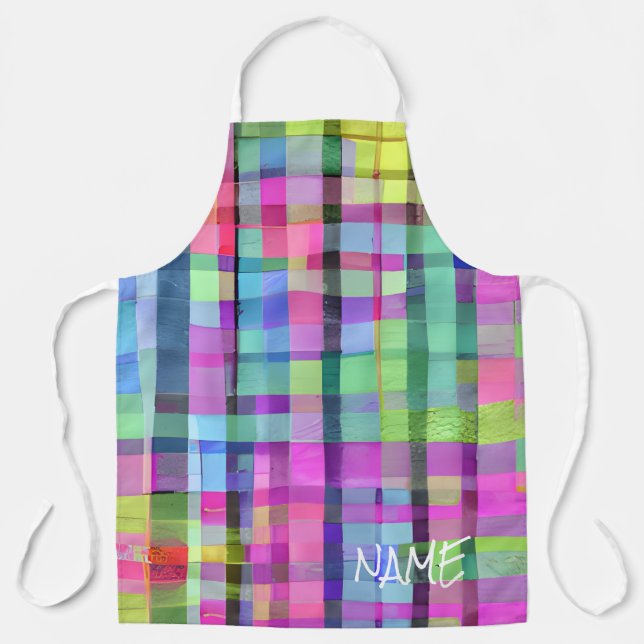 Watercolor Abstract Art NAME Colourful Fun Apron (Front)