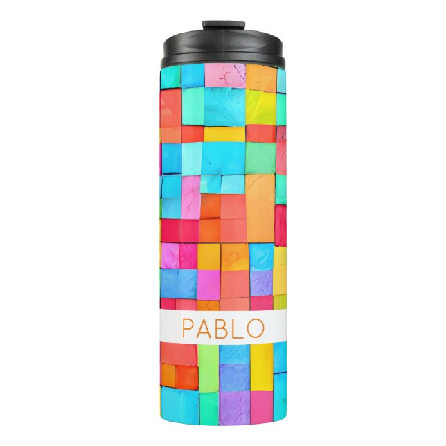 Watercolor Abstract Art NAME Colourful Hip Mod Fun Thermal Tumbler (Front)