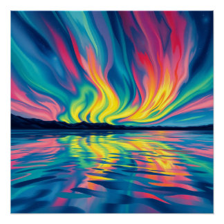 watercolor abstract aurora borealis poster