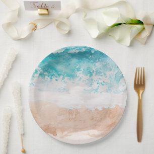 Watercolor Abstract Beach  Paper Plate