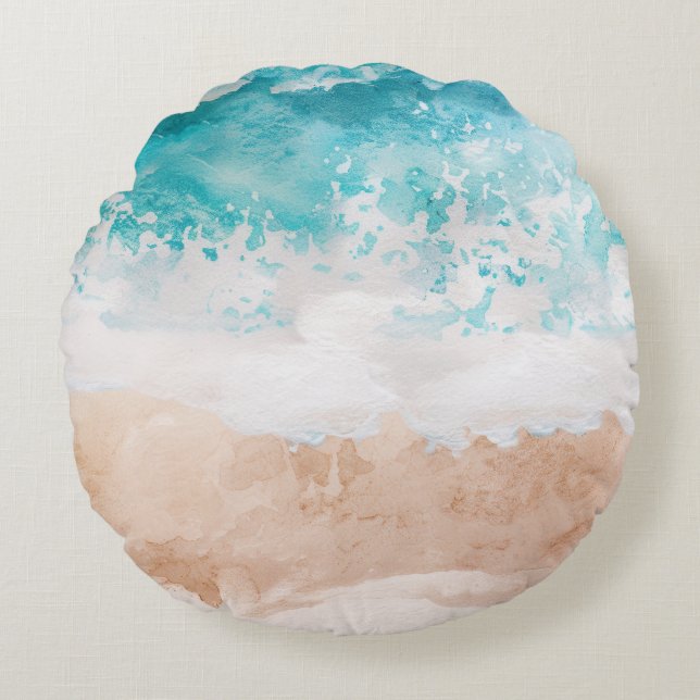 Watercolor Abstract Beach  Round Pillow (Front)