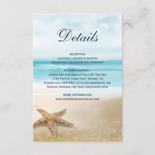 Watercolor Abstract Beach Starfish Wedding Details Enclosure Card (Front)