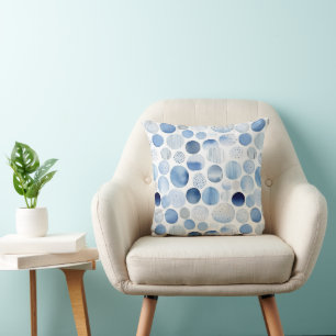 Watercolor Abstract Blue White Circles Pattern Throw Pillow