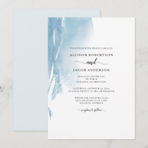Watercolor Abstract Blue White Floral Wedding Chic Invitation