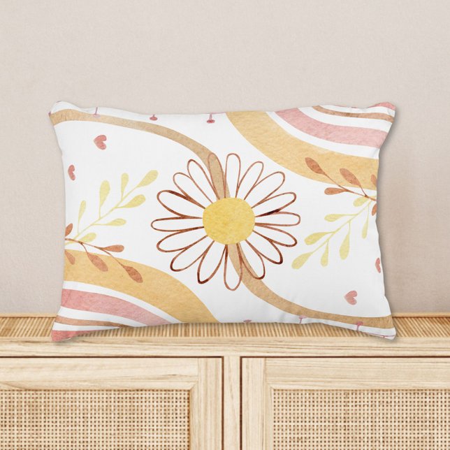 Watercolor Abstract Botanical Flower and Rainbow Accent Pillow (In situ)