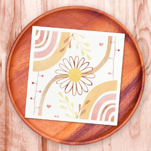 Watercolor Abstract Botanical Flower and Rainbow Napkin
