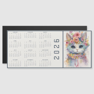 Watercolor Abstract Cat Dressed Florals Calendar