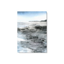 Watercolor Abstract Coastal Rocky Beach Painting