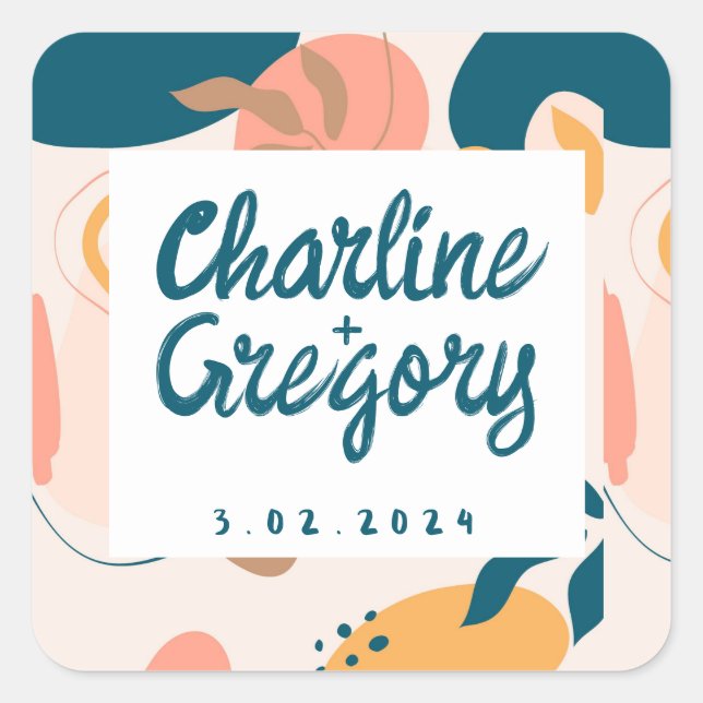 Watercolor Abstract Colourful Pastel Wedding Square Sticker (Front)