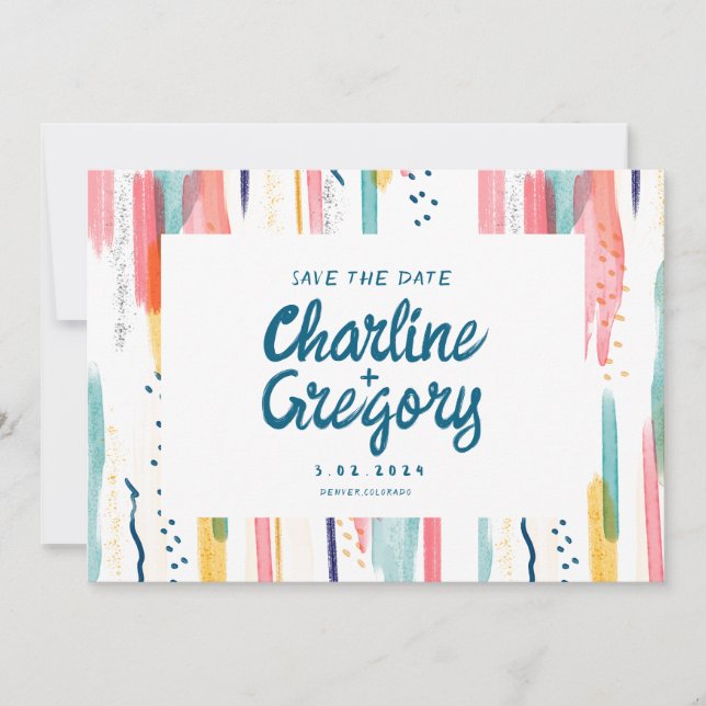 Watercolor Abstract Colourful Save the Date Invitation (Front)