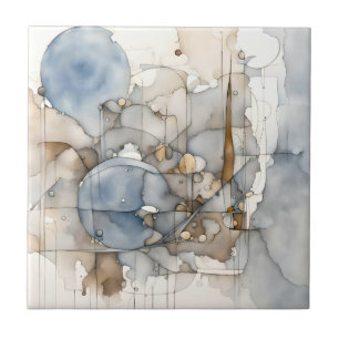 Watercolor Abstract Expressionist Beige Grey  Tile