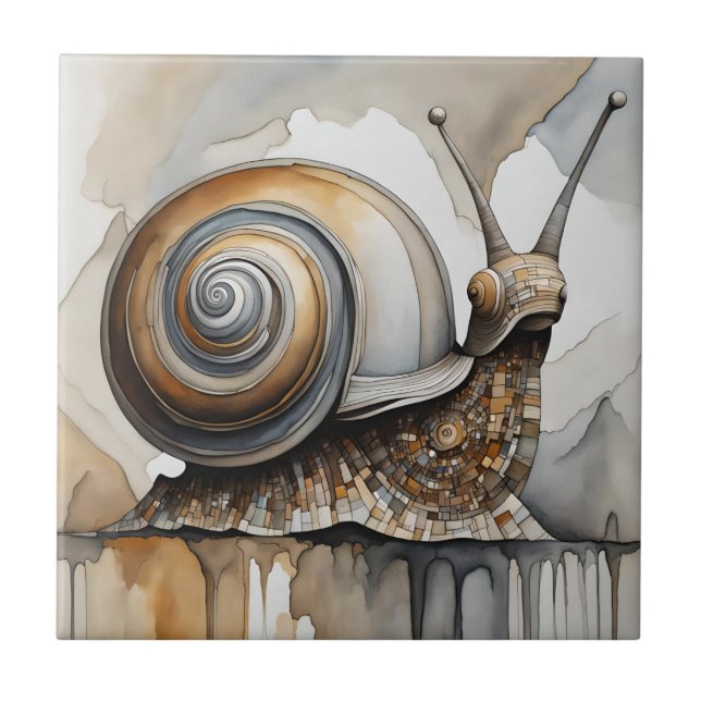 Watercolor Abstract Expressionist Beige Snail Tile (Front)