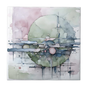 Watercolor Abstract Expressionist Green Blue Tile