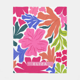 Watercolor abstract floral custom Name Fleece Blanket