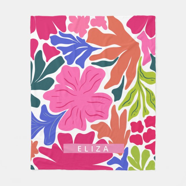 Watercolor abstract floral custom Name Fleece Blanket (Front)