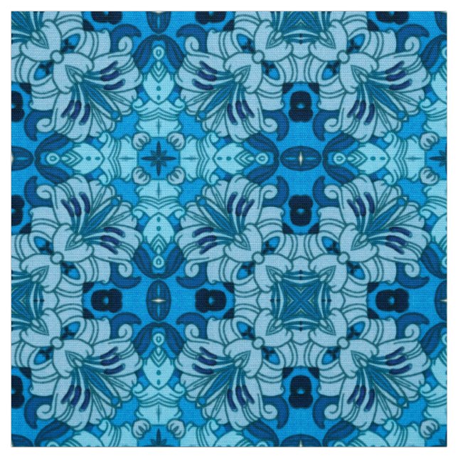 Watercolor Abstract Floral Denim Blue   Fabric (Swatch)
