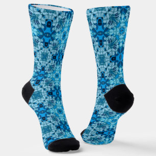 Watercolor Abstract Floral Denim Blue   Socks