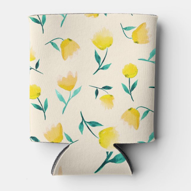 Watercolor Abstract Floral Peony Pattern Can Cooler (Front)