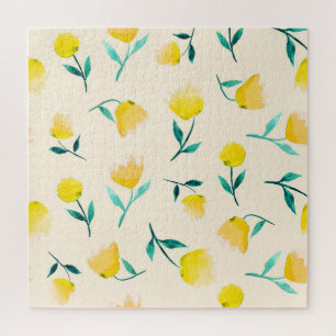 Watercolor Abstract Floral Peony Pattern Jigsaw Puzzle