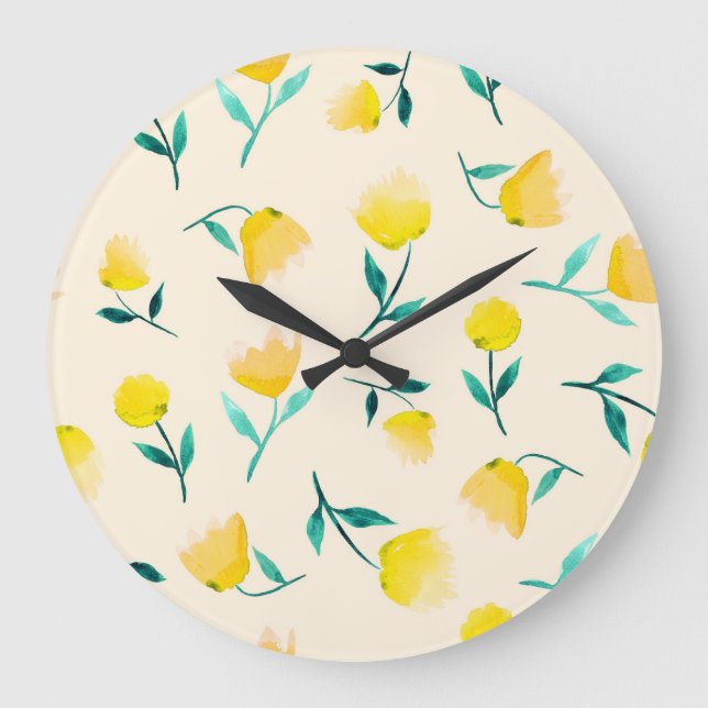 Watercolor Abstract Floral Peony Pattern Large Clock (Front)
