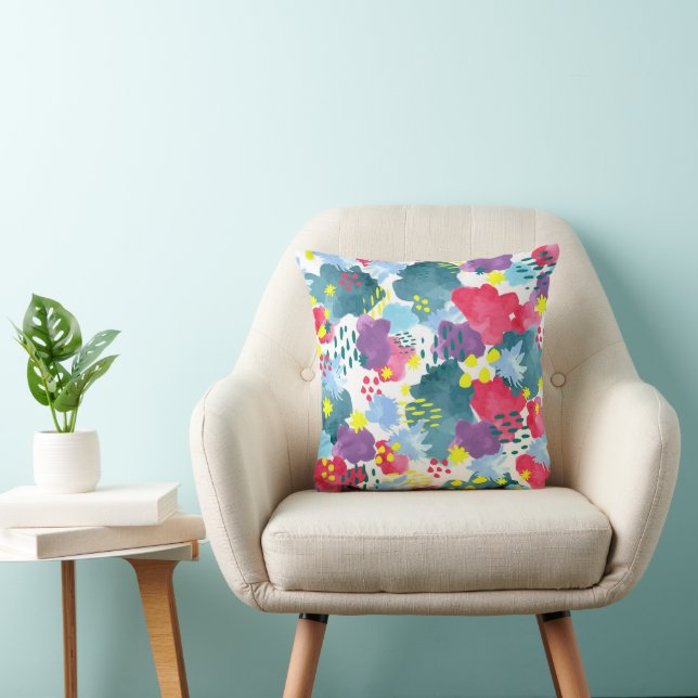 Watercolor abstract floral throw pillow (Chair)