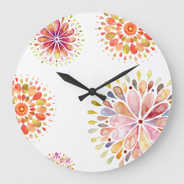 watercolor abstract florals large clock (Front)