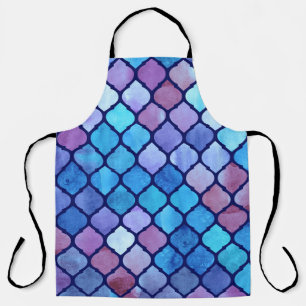 Watercolor Abstract Geometric Arab Tiles Apron