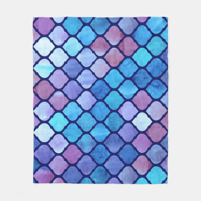 Watercolor Abstract Geometric Arab Tiles Fleece Blanket (Front)