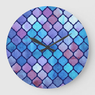 Watercolor Abstract Geometric Arab Tiles Large Clock