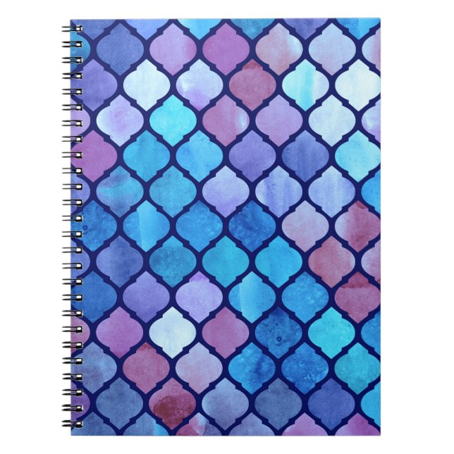 Watercolor Abstract Geometric Arab Tiles Notebook (Front)