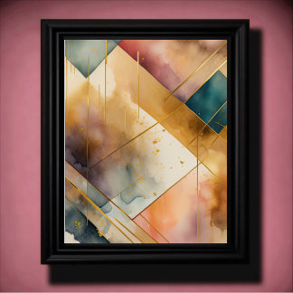 Watercolor Abstract Geometric Painting Gold 4:5 Poster